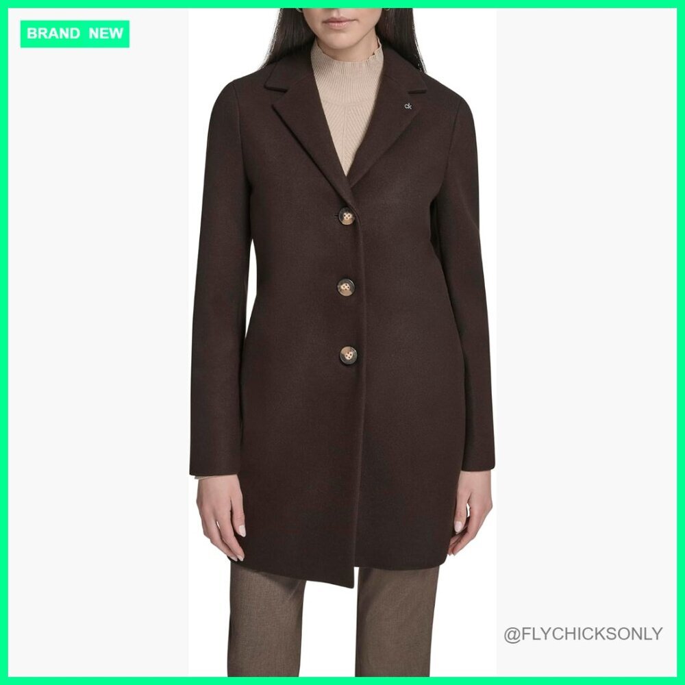 Faux Wool Overcoat Long Button Front Winter Jacket